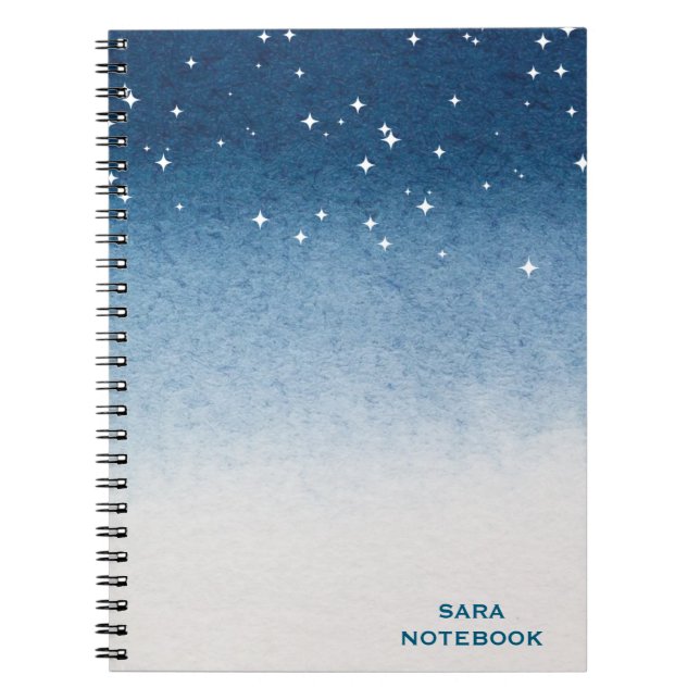 Personalized Starry Night Blue Gradient Notebook (Front)