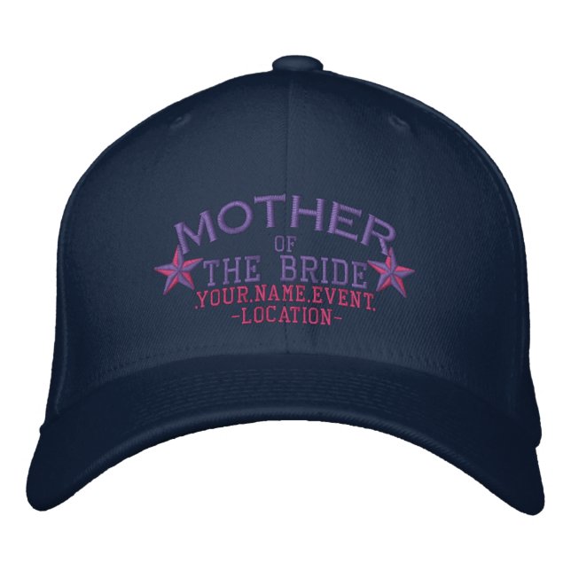 Personalized Stars Mother of the Bride in Pink Embroidered Hat (Front)