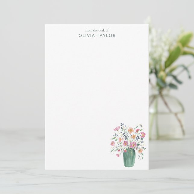 Personalized Stationery Name Hand-Painted Floral  Card (Standing Front)