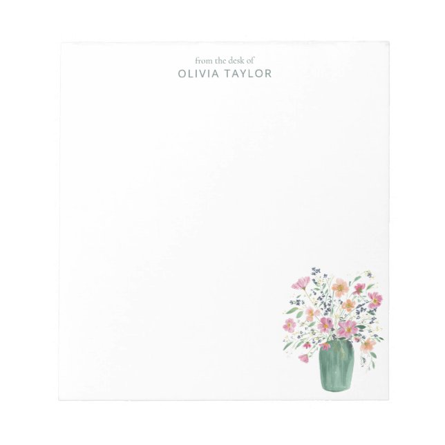 Personalized Stationery Name Hand-Painted Floral  Notepad (Front)