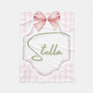 Personalized Stella Baby Girl Nursery Bow&Gingham Fleece Blanket