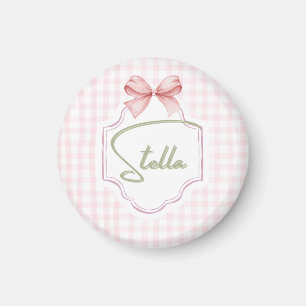 Personalized Stella Baby Girl Nursery Bow&Gingham Magnet