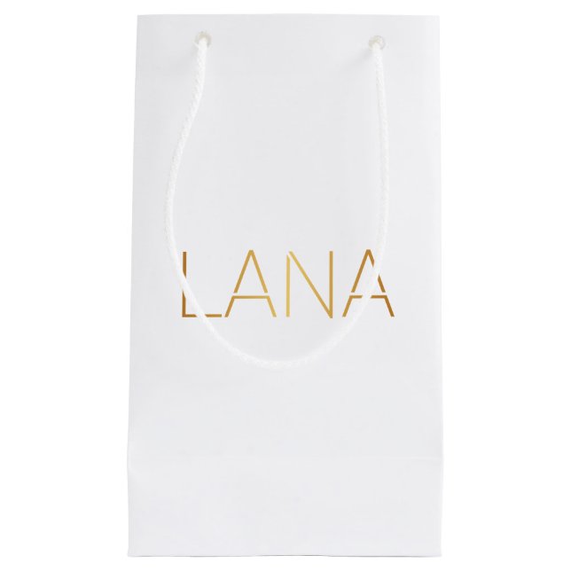Personalized Stencil Font Lana Gold Black Small Gift Bag (Front)