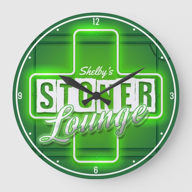 Personalized Stoner Lounge NAME Faux Neon Bar Large Clock (Front)