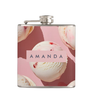 Personalized Strawberry Cream Swirl Aesthetic Hip Flask