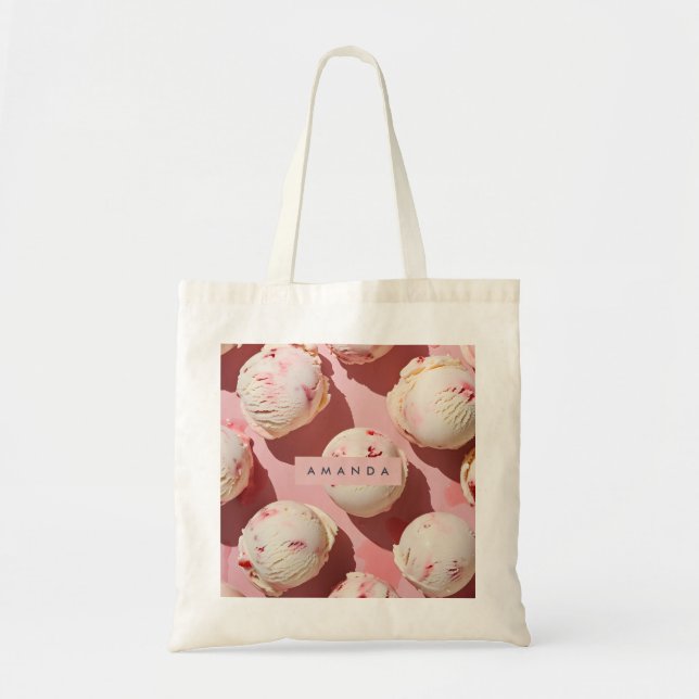 Personalized Strawberry Cream Swirl Aesthetic Tote Bag (Front)