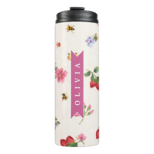 Personalized Strawberry Garden Bee Cottagecore Thermal Tumbler
