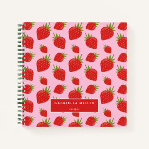 Personalized Strawberry Pattern Recipe Notebook