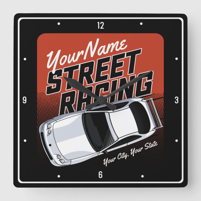 Personalized Street Racing Race Car Motorsport Square Wall Clock (Front)