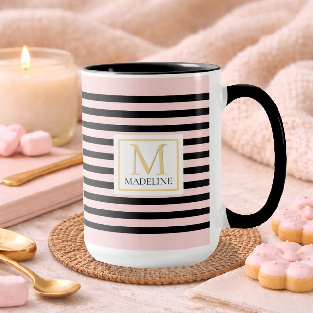 Personalized Stripe Name Mug Pink (Creator Uploaded)