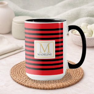 Personalized Stripe Name Mug Red Black White