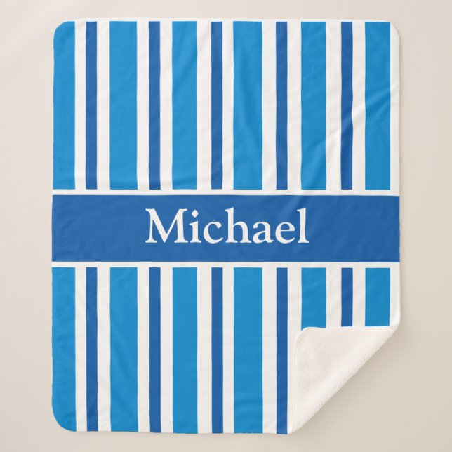 PERSONALIZED STRIPED BLUE Blanket (Front)