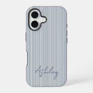 Personalized Striped Blue Tones Minimalist Chic iPhone 16 Case
