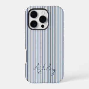 Personalized Striped Blue Tones Minimalist Chic iPhone 16 Pro Case