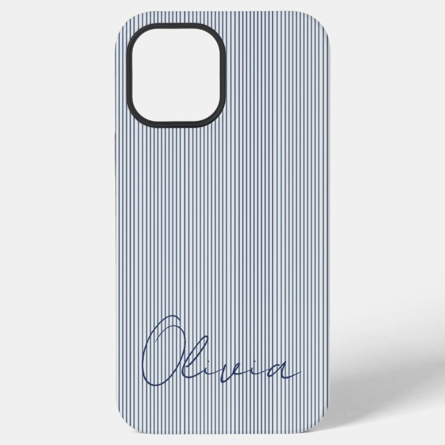 Personalized Striped Blue Tones Minimalist Chic iPhone Case (Back)