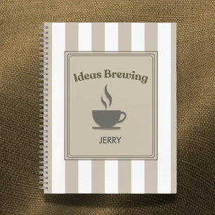 Personalized Striped Khaki "Ideas Brewing" Notebook