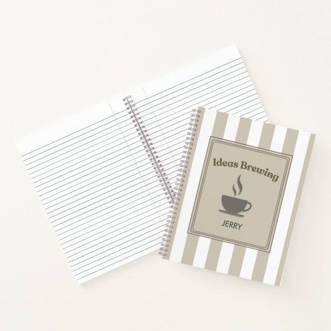 Personalized Striped Khaki "Ideas Brewing" Notebook (Inside)