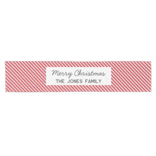 Personalized striped red Family Christmas Short Table Runner