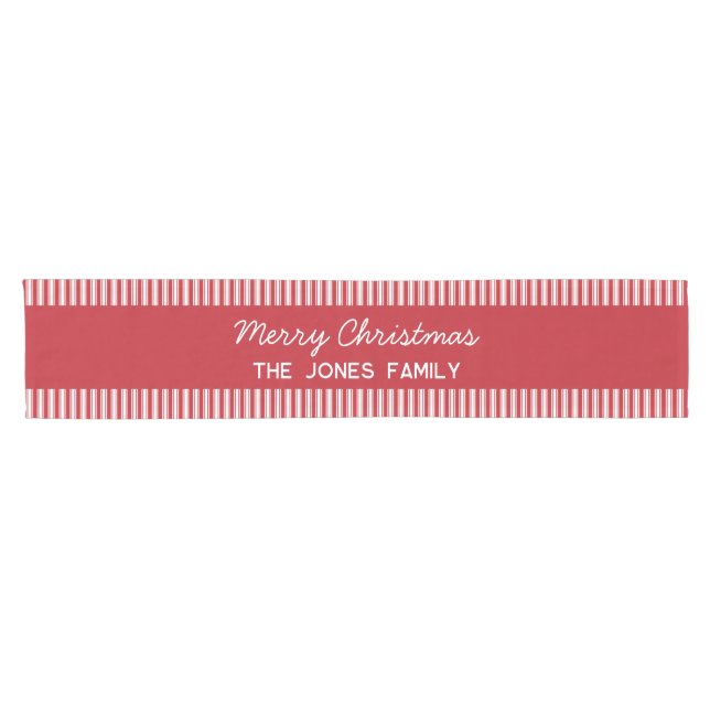 Personalized striped red Family Christmas Short Table Runner (Horizontal)