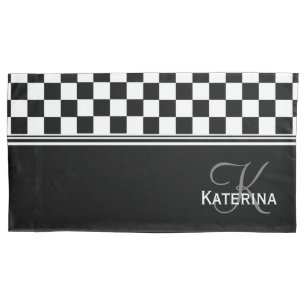 Personalized stylish black and white check pillowcase