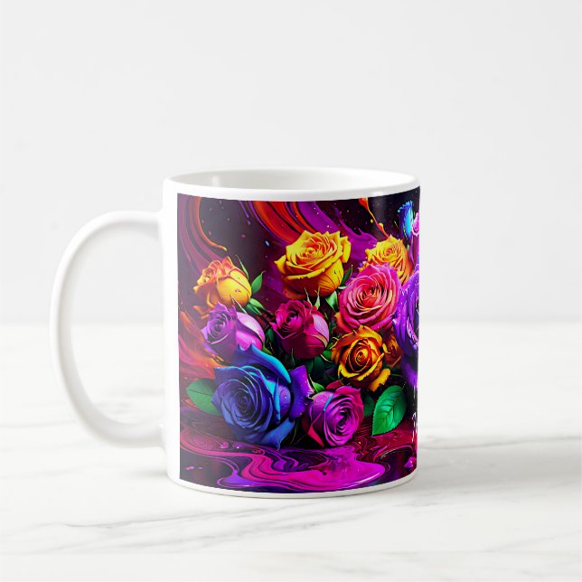 Personalized, Stylized, Wet Paint Rose Bouquet  Coffee Mug (Left)