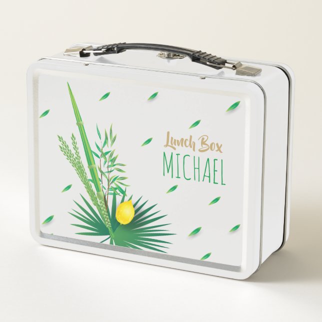 Personalized Sukkot Lulav and Etrog Four Species Metal Lunch Box (Back)