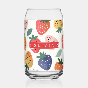 Personalized Summer Colorful Strawberry Pattern Can Glass