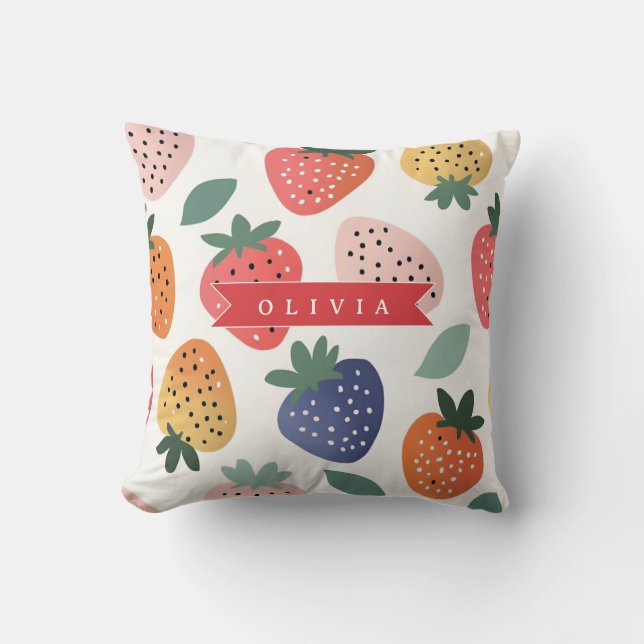Personalized Summer Colorful Strawberry Pattern Cushion (Front)