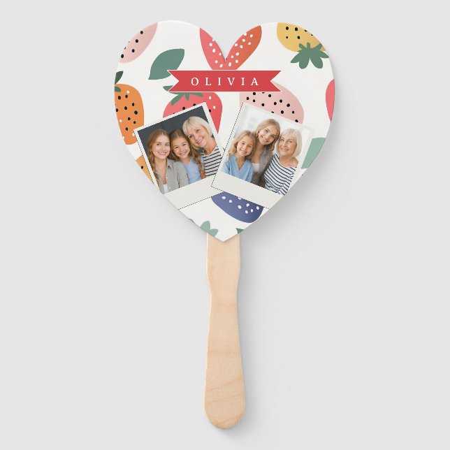 Personalized Summer Colorful Strawberry Pattern Hand Fan (Front)