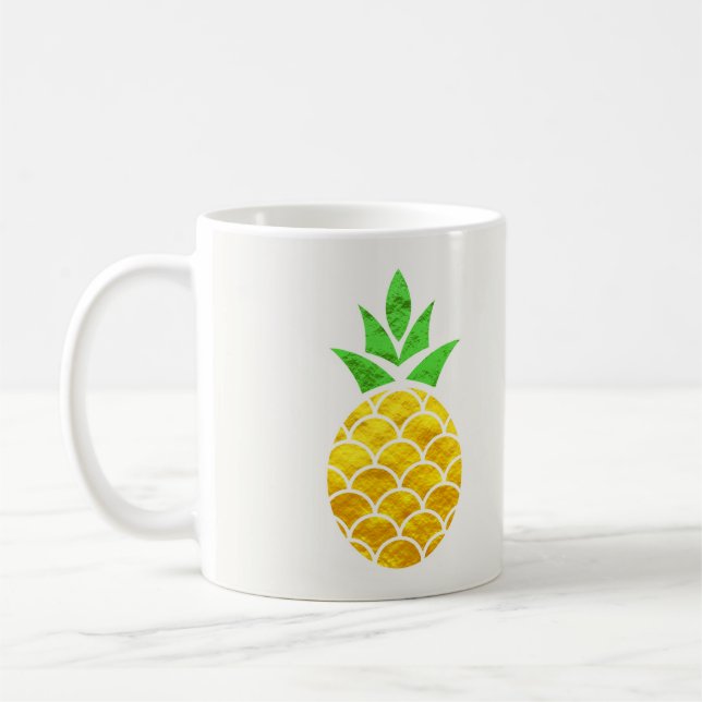 Personalized Summer Foil Gold Geometric Pineapple. Coffee Mug (Left)