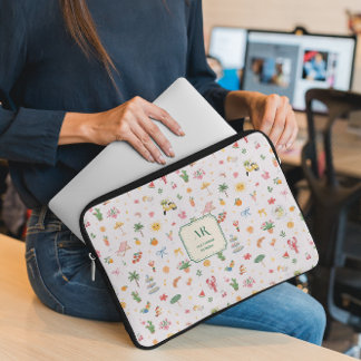 Personalized Summer Watercolor Monogram Laptop Sleeve