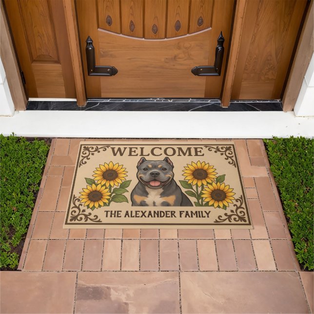 Personalized Sunflower American Bully Dog Welcome Doormat (Outdoor)