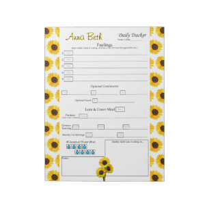 Personalized Sunflower Daily 6 Meal Food Journal Notepad