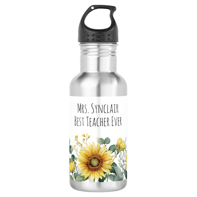 Personalized Sunflower Flower Teacher Appreciation 532 Ml Water Bottle (Front)