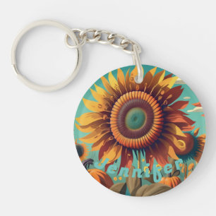 Personalized Sunflower Keychain, Sunflower Keychai Key Ring
