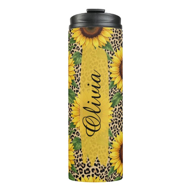 Personalized Sunflower Leopard 16oz Thermal Cup (Front)