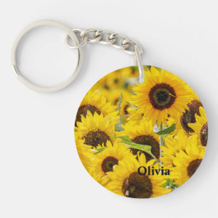 Personalized Sunflower Monogram Key Ring