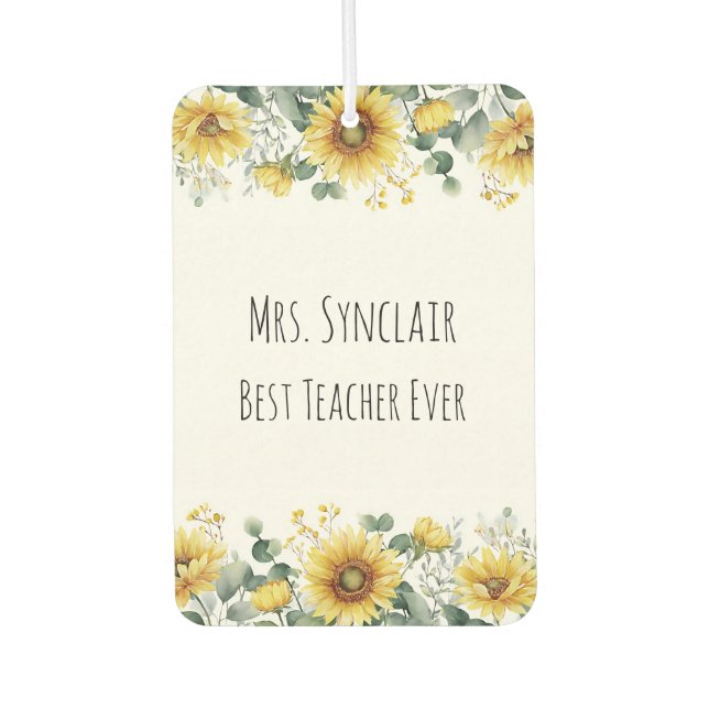 Personalized Sunflower Teacher Thank You Car Air Freshener (Front)