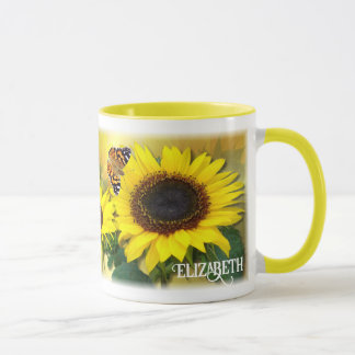 Personalized Sunflowers and Butterflies Mug