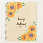 Personalized Sunflowers Leaves Planner<br><div class="desc">Personalized Yellow Sunflower 2022 Planner. Sunflowers bring joy! This pretty Planner is decorated with watercolor sunflower and green foliage on a soft beige background. The text is in dark brown. You can personalize it by adding your name and changing the year. Because we create our own artwork you won't find...</div>