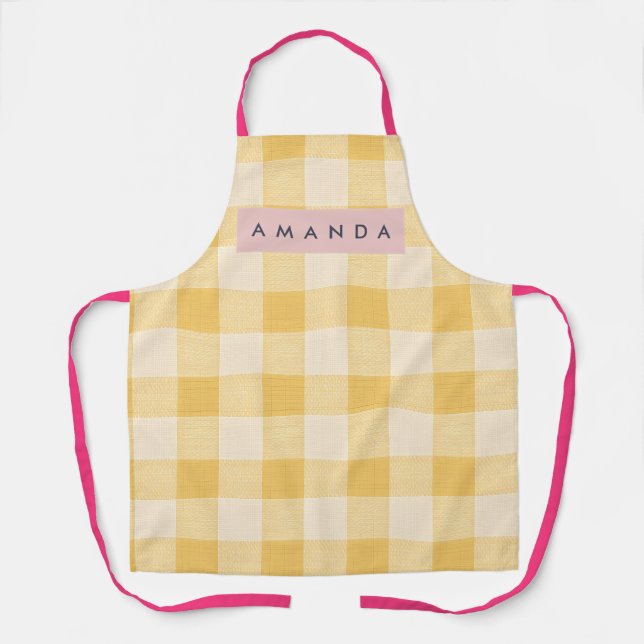 Personalized Sunny Yellow Gingham Plaid  Apron (Front)