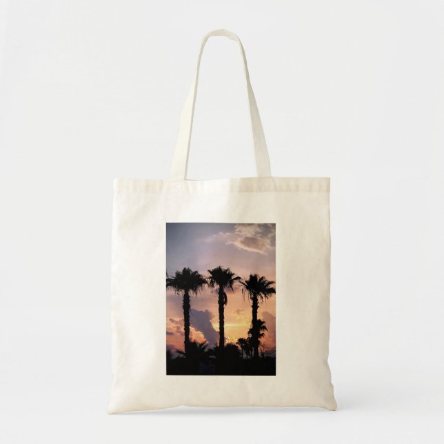 Personalized Sunset Palm Tree | Custom Quote Beach Tote Bag (Front)
