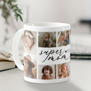 Personalized Super Mom 10 Photo Collage Coffee Mug