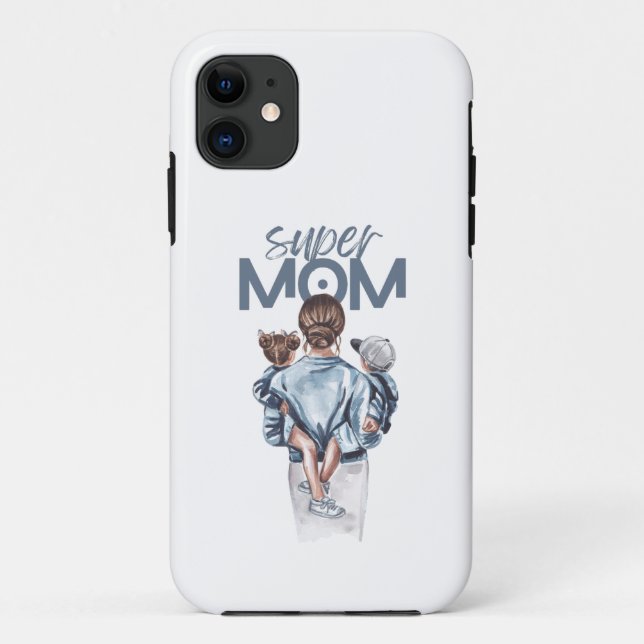 Personalized Super Mom with Son and Daughter Gift Case-Mate iPhone Case (Back)