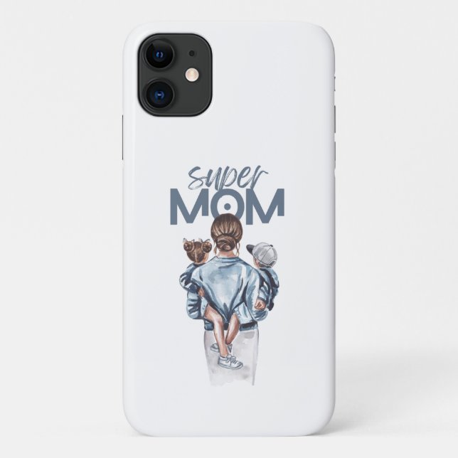 Personalized Super Mom with Son and Daughter Gift Case-Mate iPhone Case (Back)