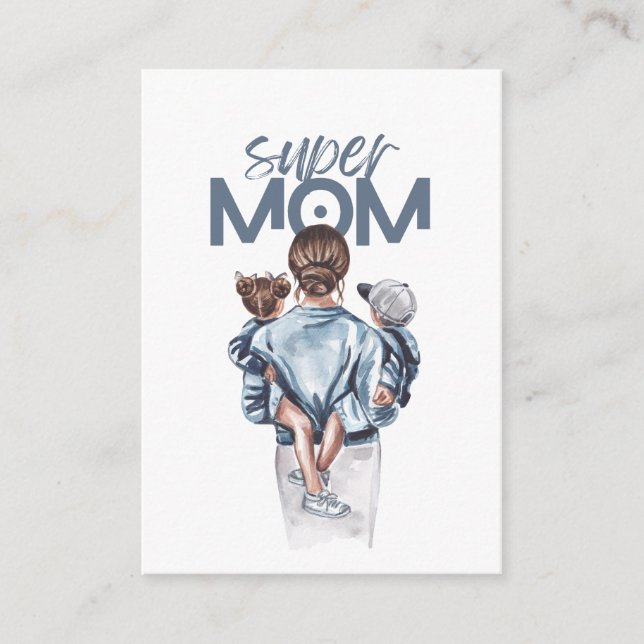 Personalized Super Mom with Son and Daughter Gift  Enclosure Card (Front)