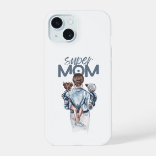 Personalized Super Mom with Son and Daughter Gift iPhone 15 Case
