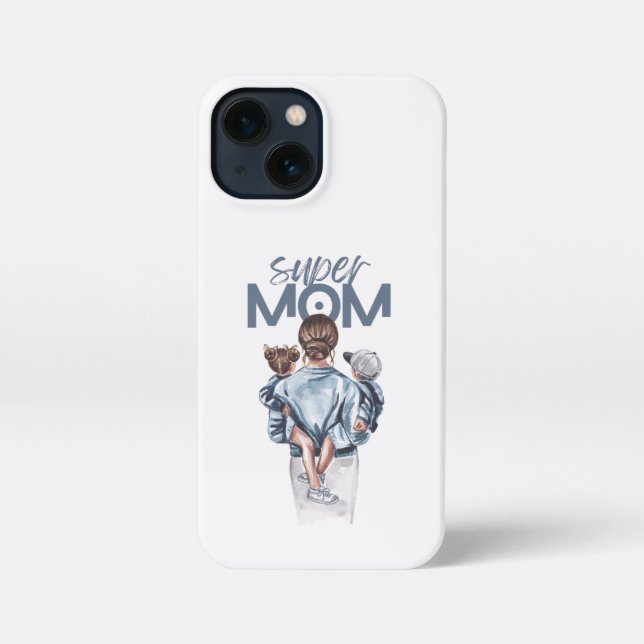 Personalized Super Mom with Son and Daughter Gift iPhone Case (Back)