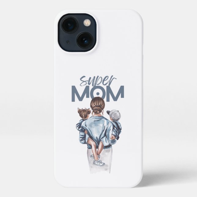 Personalized Super Mom with Son and Daughter Gift iPhone Case (Back)