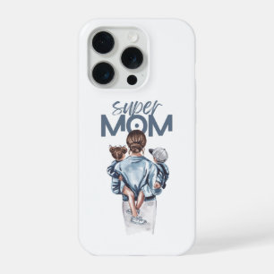 Personalized Super Mom with Son and Daughter Gift iPhone 15 Pro Case